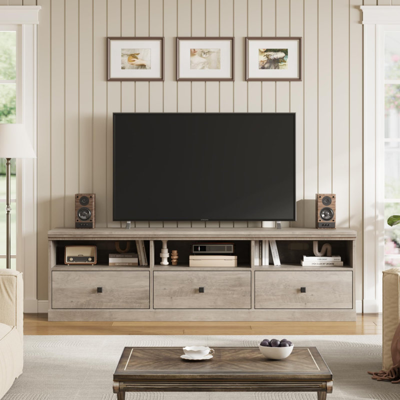 TV Stand for 65/70/75 Inch TV, Entertainment Center with Storage Drawer, Mid-Century Modern TV Console, Gray