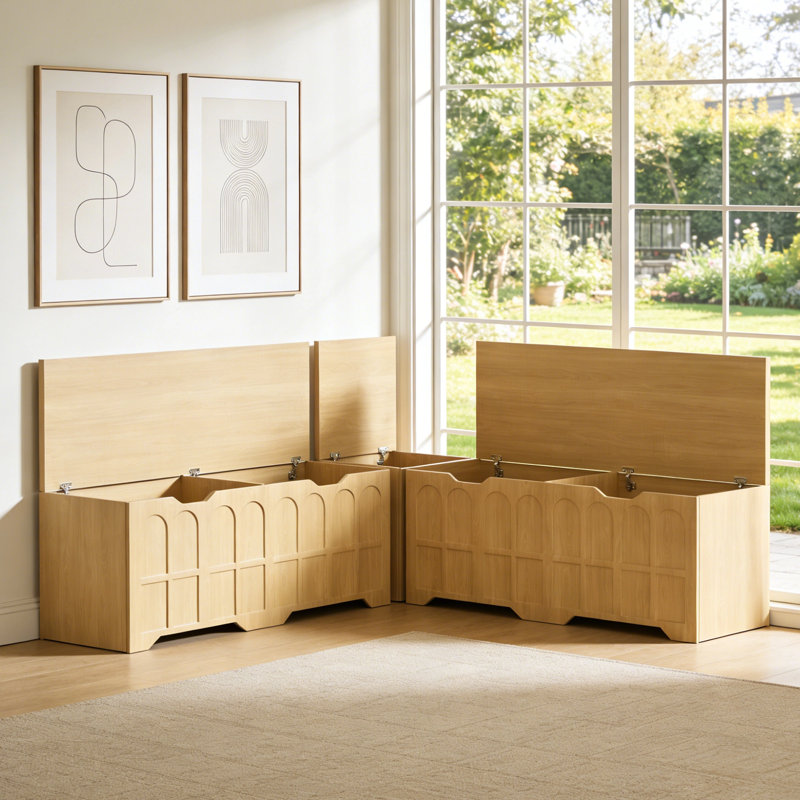 L-Shaped Corner Storage Bench With Cushion, 3-Piece Modular Kitchen Nook Seat & Toy Storage Chest
