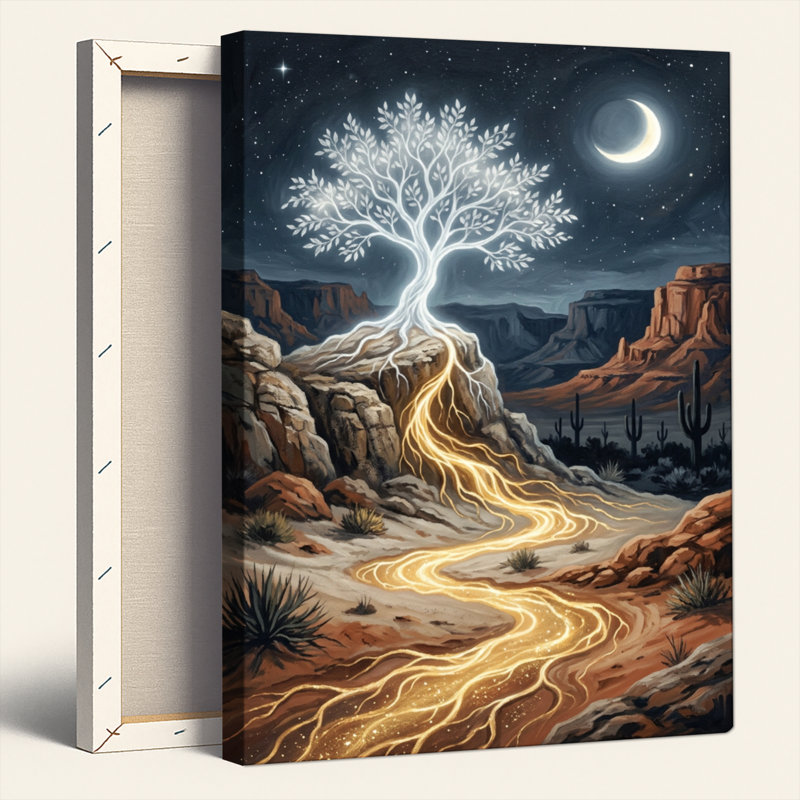Natural Wood Framed,Canvas Wall Art for Living Room, Bedroom, Office or Entryway – Decorative Wall Decor with Moonlit Tree