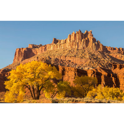 USA Utah Capitol Reef National Park The Castle rock formation in autumn Credit as: Cathy & Gordon Illg / Jaynes Gallery Poster Print by Jaynes -  Union Rustic, EAEA72177A3E486CAA21E88494F56ABA