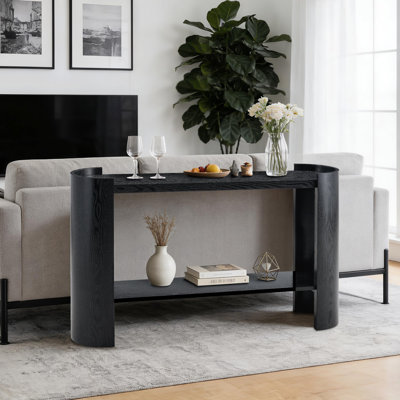 Console étroite noire de 53 pouces, table d'entrée moderne aux coins arrondis