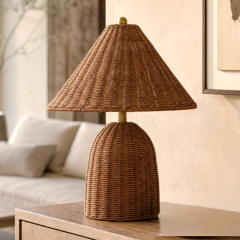 Lampe de table en rotin bronze antique