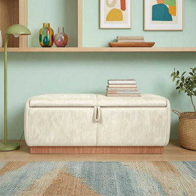 Banc capitonné ottoman en velours avec couvercle relevable, rangement dissimulé et charnières de sécurité pour salon ou entrée