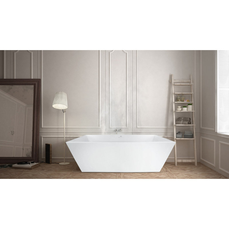 Bellevue 60'' L Soaking Bathtub, Glossy White, Satin Brass