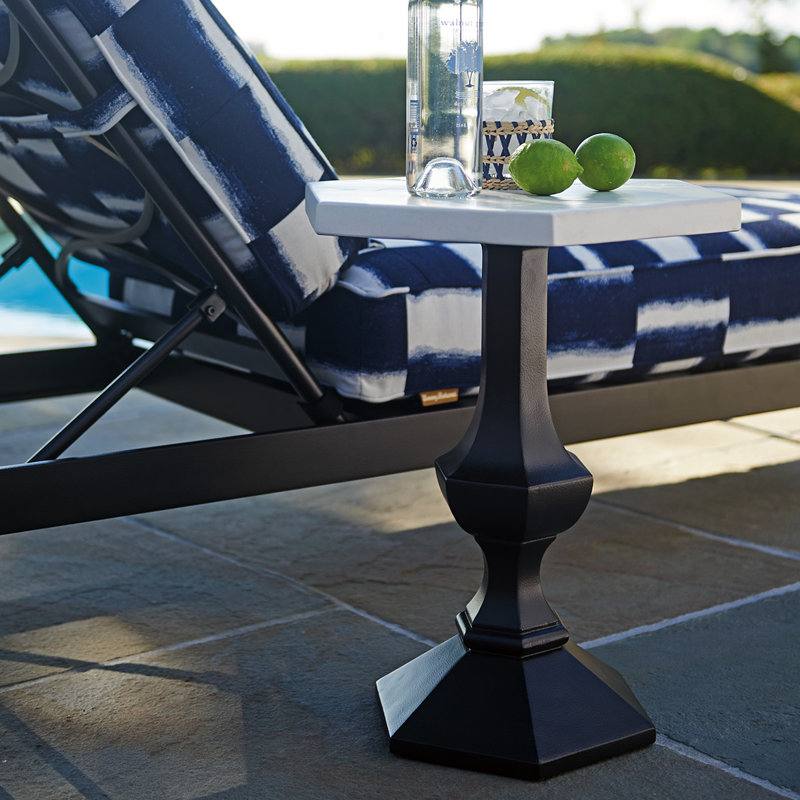 Transitional Black Hexagonal Accent Table with Limestone Top