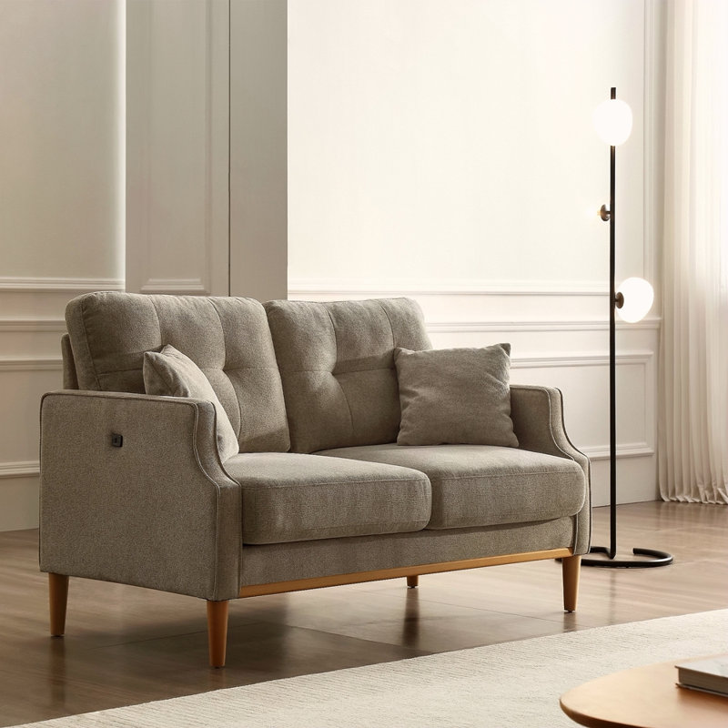 Canapé 2 places Living Space, causeuse avec tissu imperméable crème, charge USB