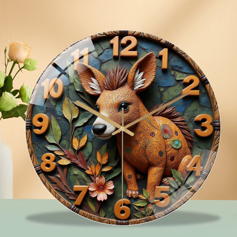 Horloge murale rétro avec art floral et cerf - 12 po