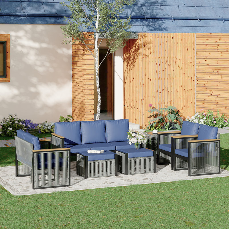 7 Pieces Outdoor Sectional Patio Conversation Set, Blue