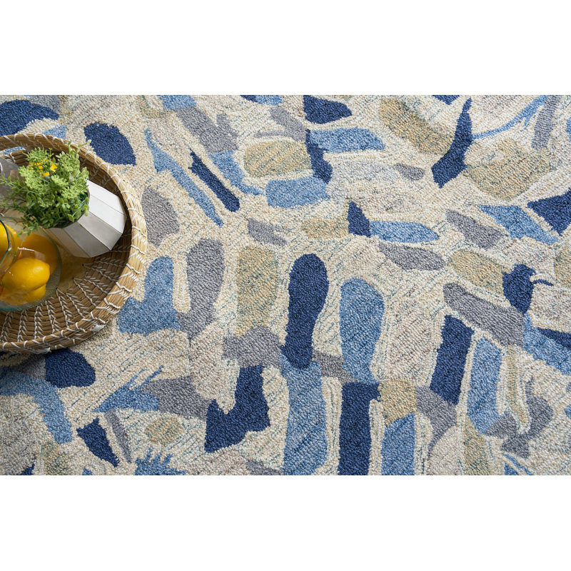 Botanica Navy/Ivory/Multi New Zealand Wool hand-tufted Area Rug, Rectangle 5' x 8'