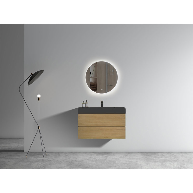 17 Base de meuble-lavabo simple mural 35,8 po 17, Noyer / noir