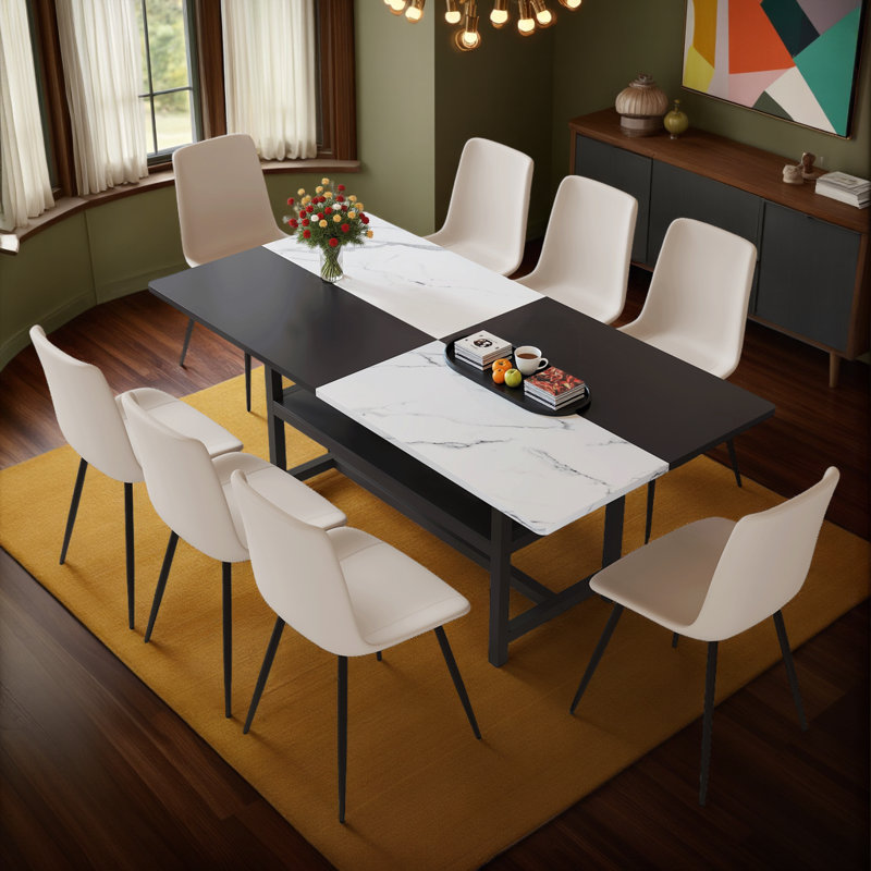 Ensemble de table de salle à manger avec tablettes de rangement 71 po, 9, Beige