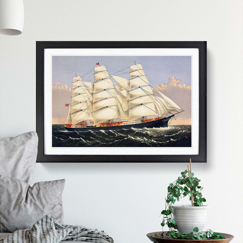 A Sailing Clipper Ship by - Framed Print, 45cm H x 63cm W x 2cm D, Black  Bordered Framed