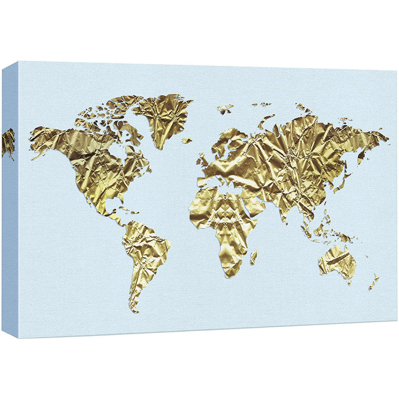 Carte du monde paysage des îles - impression sur toile tendue, H 12 po x l 18 po x P 1,5 po