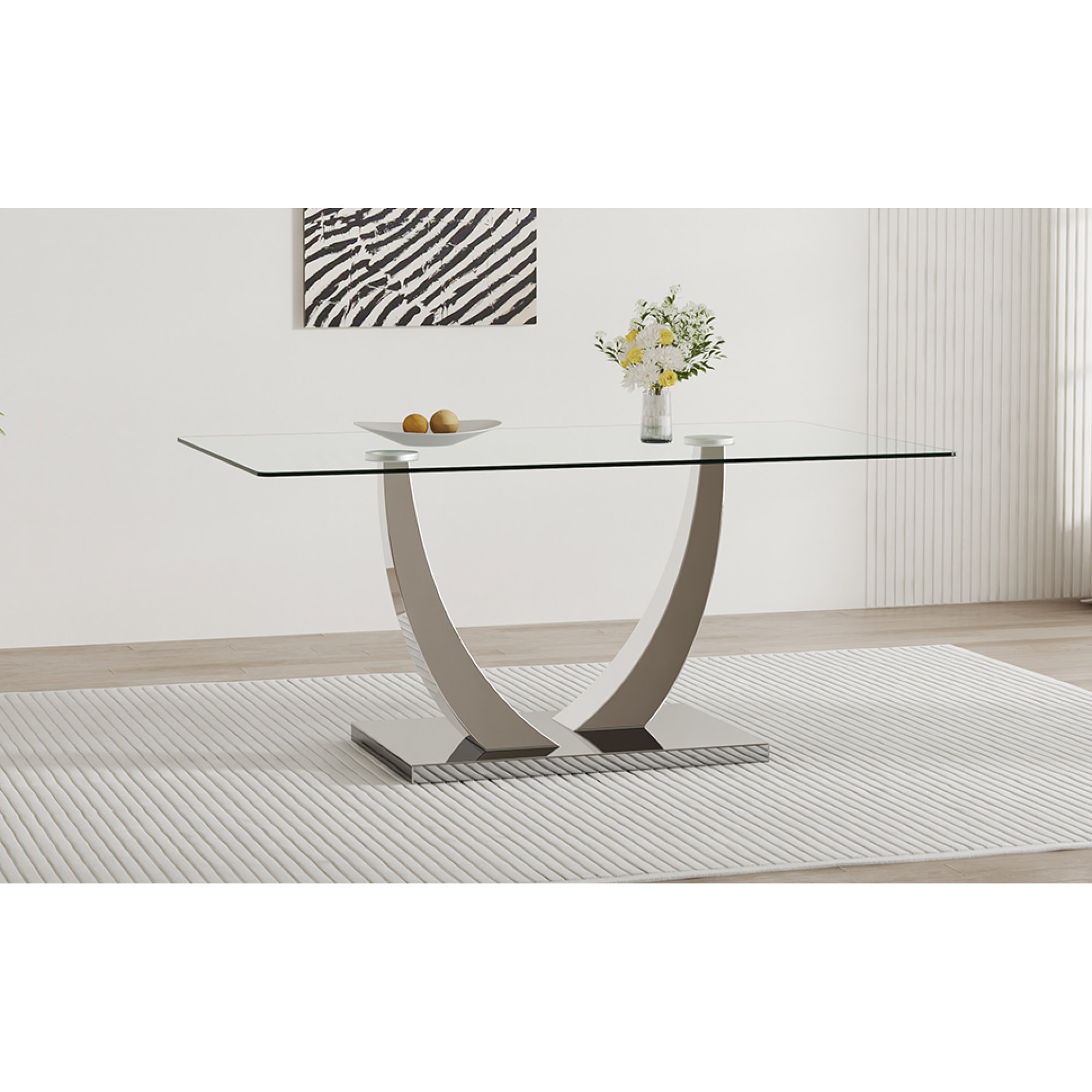 Wrought Studio Spacious Modern Minimalist Glass Dining Table Seats 68