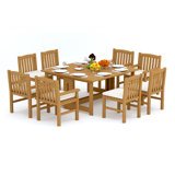 6 Seats 7 Pcs Grade-A Teak Wood Dining Set: 60" Square Rectangle Butterfly Table And 6 Cahyo Stacking Arm Chairs #11CH1406