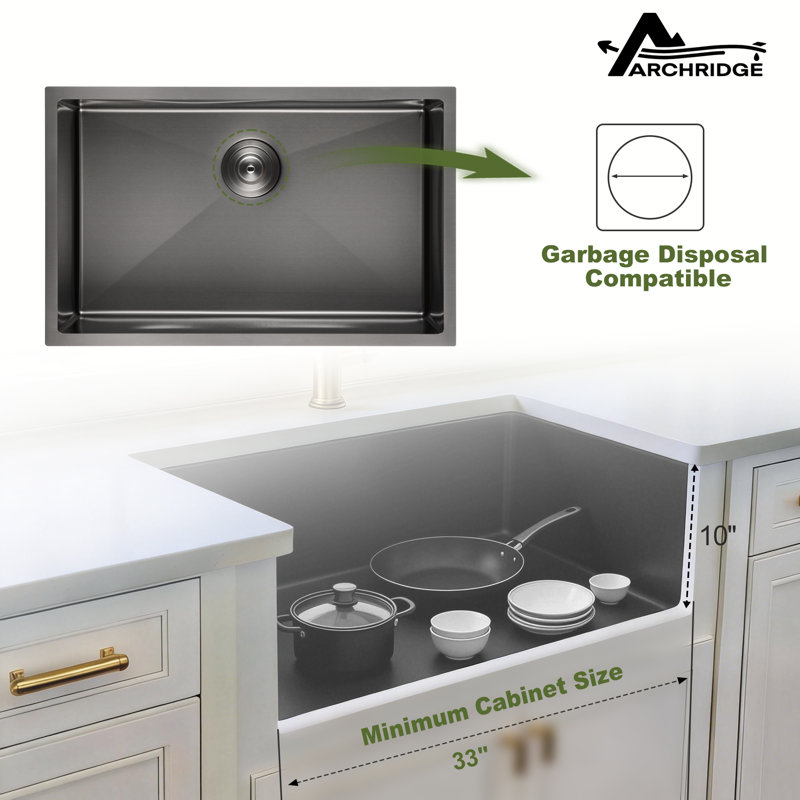 Évier de cuisine à simple cuve en acier inoxydable encastrable L 30 po x l 19 po, Noir