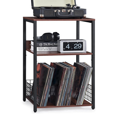 Large Record Player Stand, 3 Tier 18" Wide Big End Table with Vinyl Storage Up to 130 Albums, Industrial Turntable Printer Tables, Modern Side Tables for Living Room, Bedroom, Office