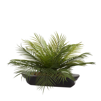 19 " H Faux Palm Plant in Solid Wood Planter