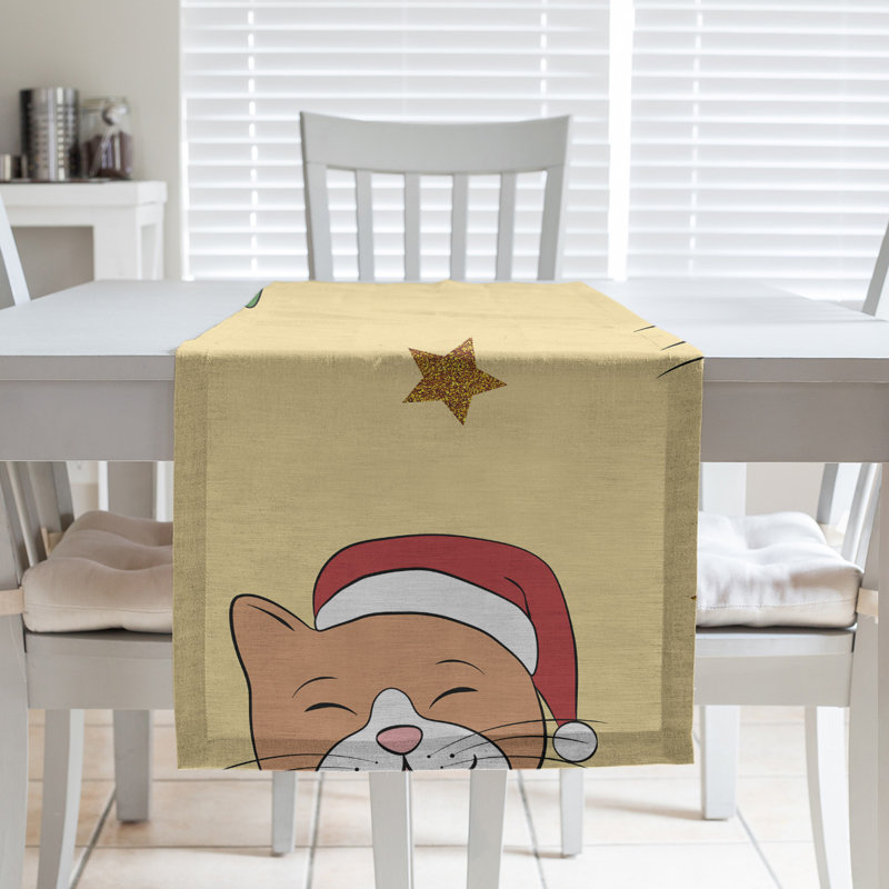 Chemin de table christmase hol christmas chats, L 72 po x l 16 po, Jaune / Rouge / Brun, Polyester