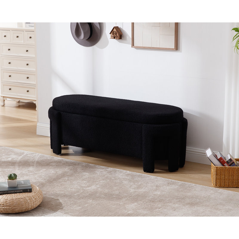 Banc de rangement rembourré en polyester Lalanya, Noir