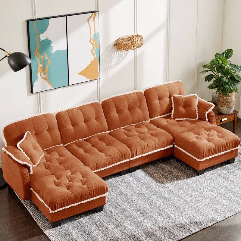 Canapé en U en chenille Lieber, Orange