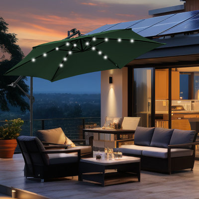 10ft Offset Hanging Market Patio Umbrella With Solar Lights&Base