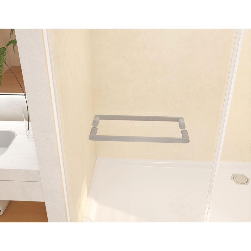 Frameless Double Sliding Shower Door 44-48 "W X 74" H, 5/16 "(8Mm) Tempered Glass, Explosion Proof Film, Stainless Steel Handle, Square Tube Track, Brushed Nickel