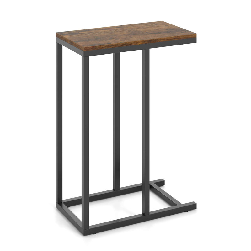 C-shaped Side Table Industrial Sofa Table With Heavy-duty Metal Frame, Brown