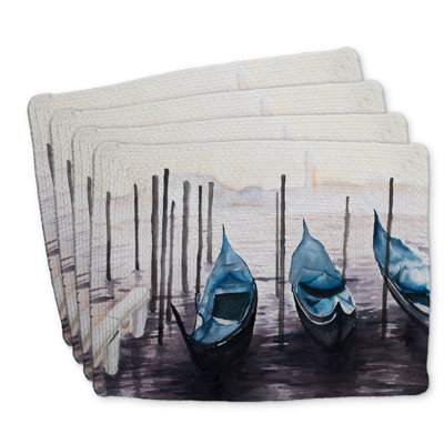 Ensemble de 4 napperons en polyester tressé | La gondole en Italie