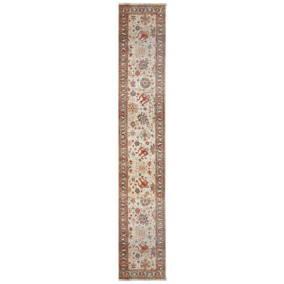 Agra One-of-a-Kind 2'8" x 17'11" New Age Area Rug in Ivory/Celedon