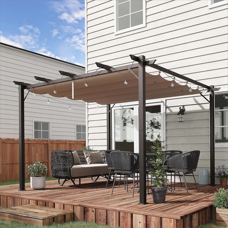 10' X 10' Outdoor Retractable Pergola Canopy, Aluminum Patio Pergola, Backyard Shade Shelter For Porch Party, Garden, Grill Gazebo