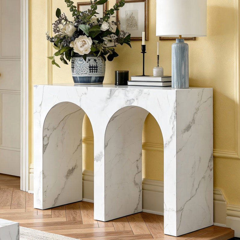 Klusek 43" Console Table Fully Assembled Marble-vinyl Modern Foyer Table