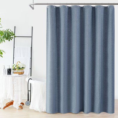 Linen Textured Shower Curtain and Hooks Set