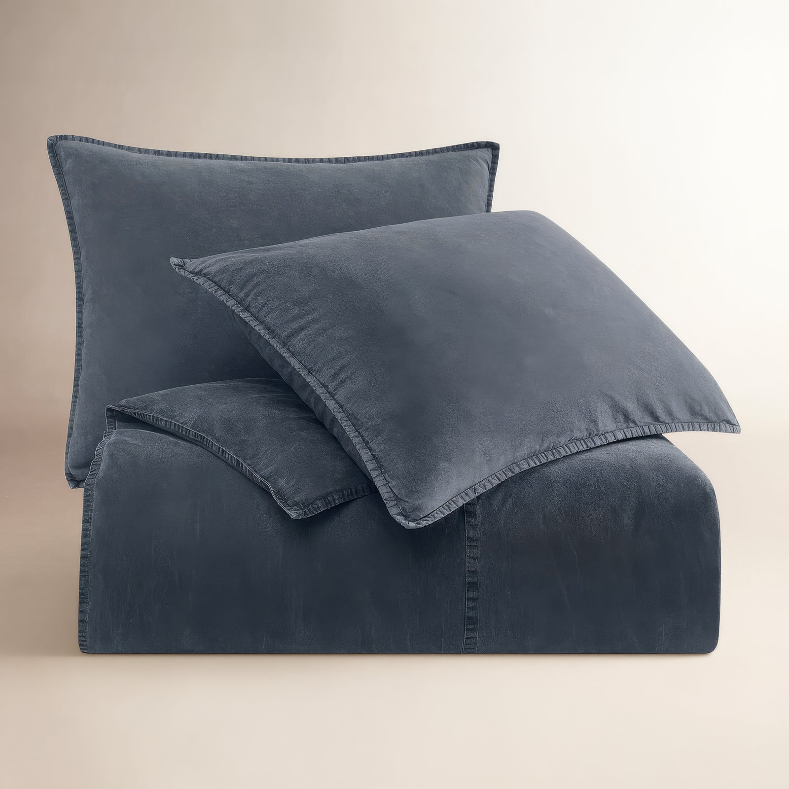 Cotton Canvas Stonewashed Duvet Cover Set, Queen Duvet Cover + 2 Sham Pillows, Charcoal