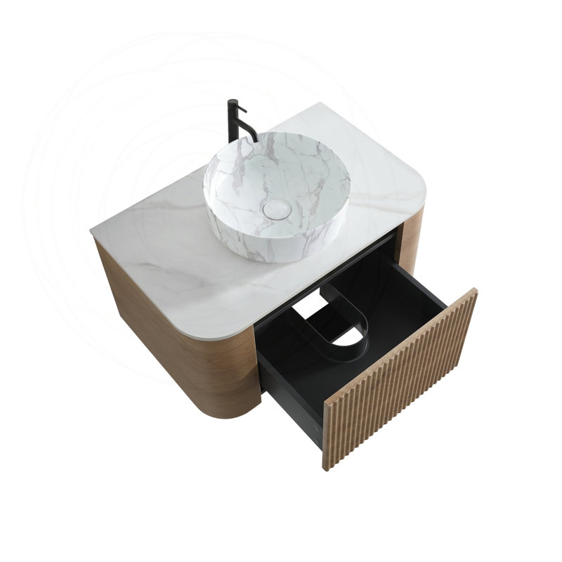 Meuble-lavabo de 30 po avec lavabo en céramique blanc Carrara et porte-serviettes, Honey Oak, 30" W