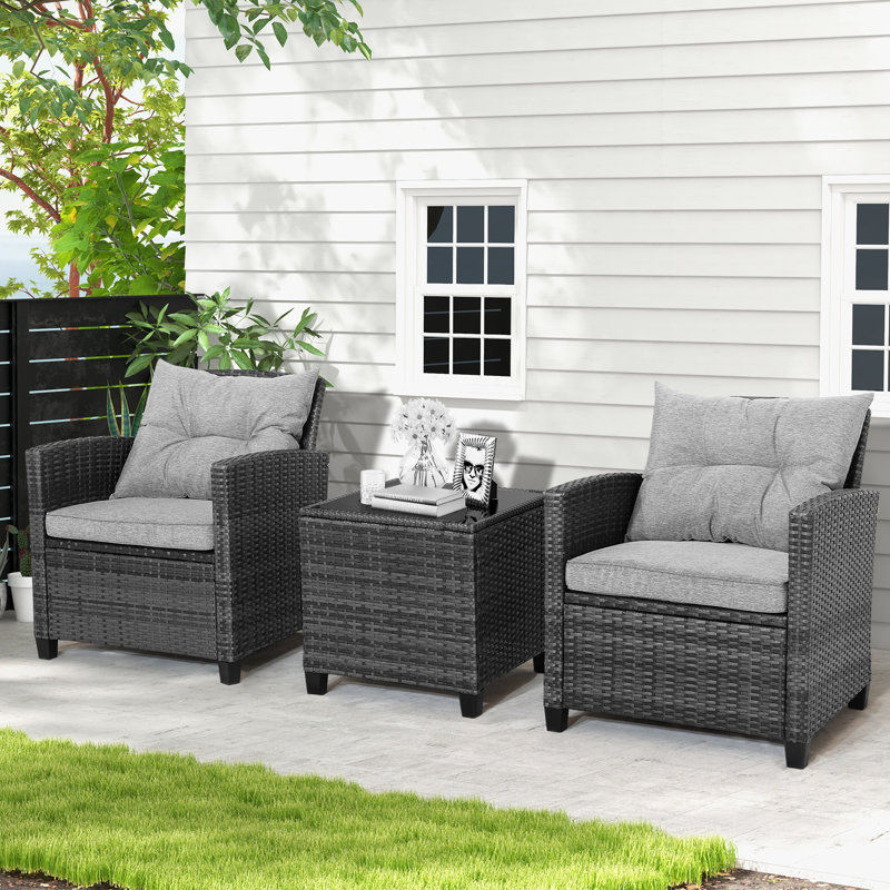 Ensemble de conversation avec coussins pour 2 personnes Patiojoy Wicker, Gris