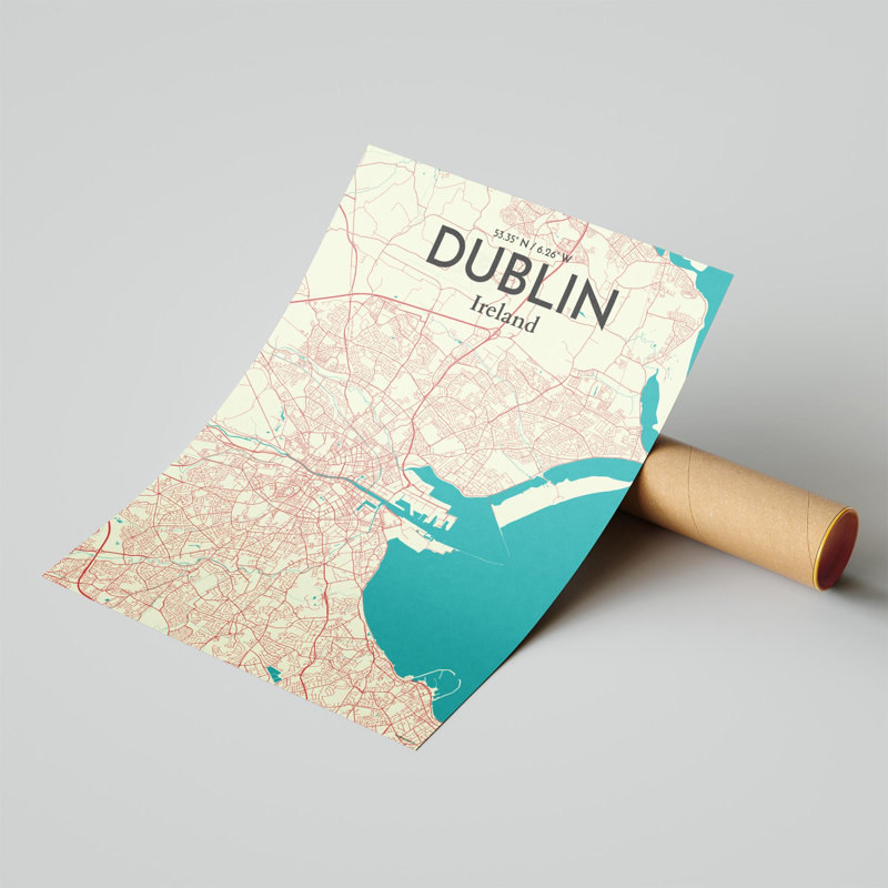 «Dublin City Map», impression de luxe, H 24 po x l 18 po, Vert / beige