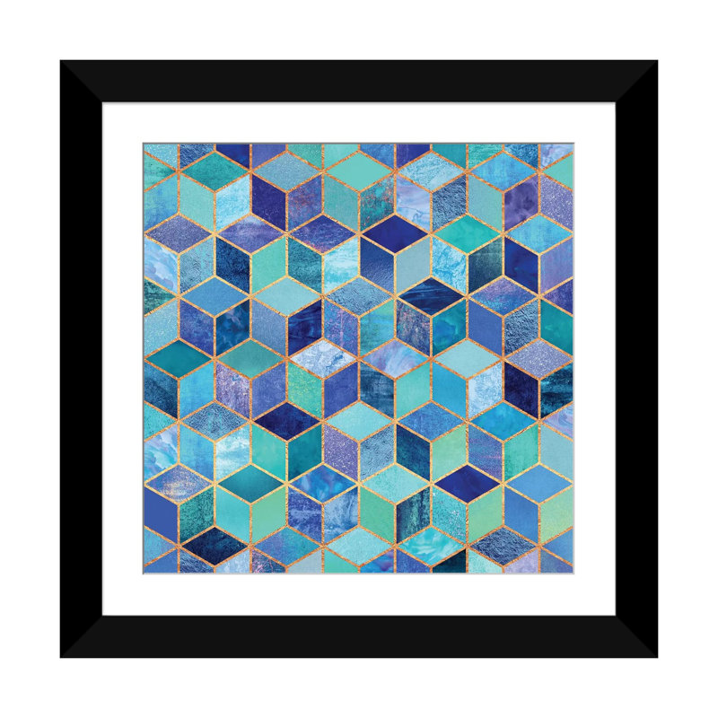 « blue cubes », impression sur toile, H 24 po x l 24 po x P 1 po, Papier d'art encadré noir, Blanc
