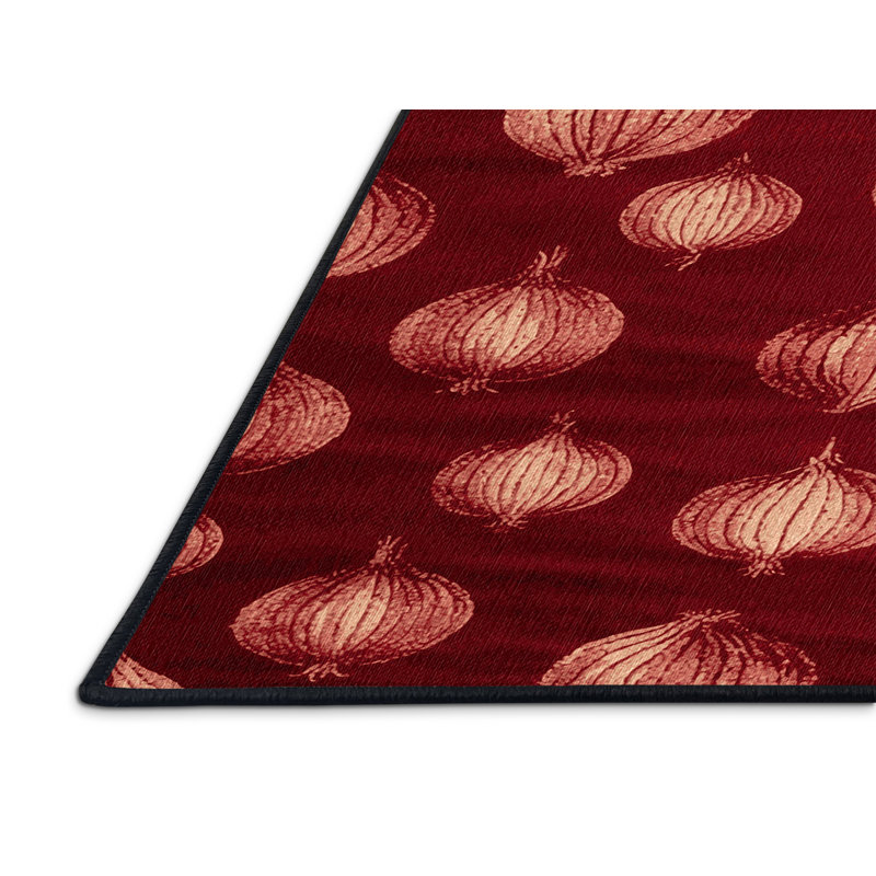  Tapis rouge lavable avec légumes et oignons, Rond 5 pi