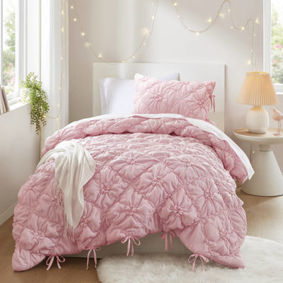 Twin Comforter In 2pcs, Pretty Floral Accents And Soft Embrace, Brushed Microfiber Surface, Filling, All - Season Warmth, , Ideal 2pcs With Vibe, Cozy Puffy Design, Warmth Softness,