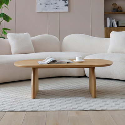 Table basse de salon moderne en bois massif de forme ovale minimaliste moderne avec base courbée créative pour une utilisation polyvalente