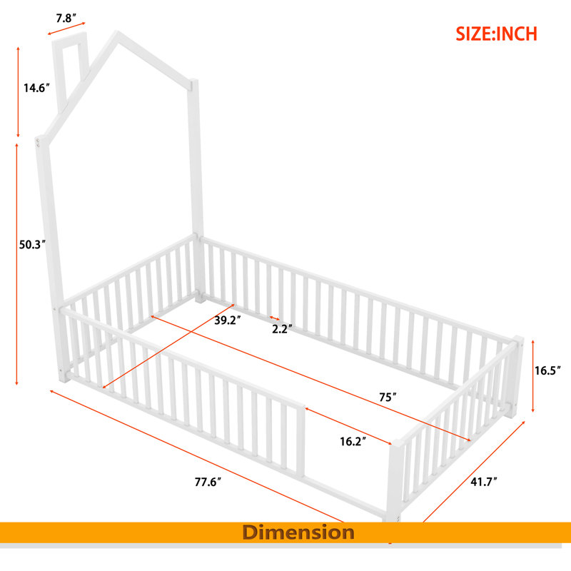 Lit plateforme en métal, Lit simple, Blanc