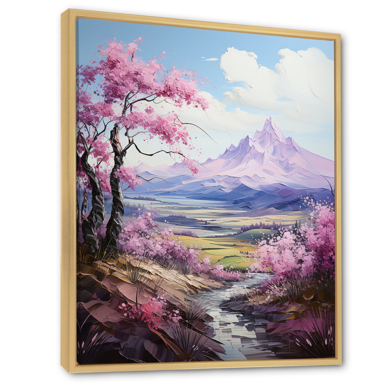 Lilas mauves dans un charme de montagne sur toile, Cadre naturel flottant, H 44 po x l 34 po x P 1,5 po