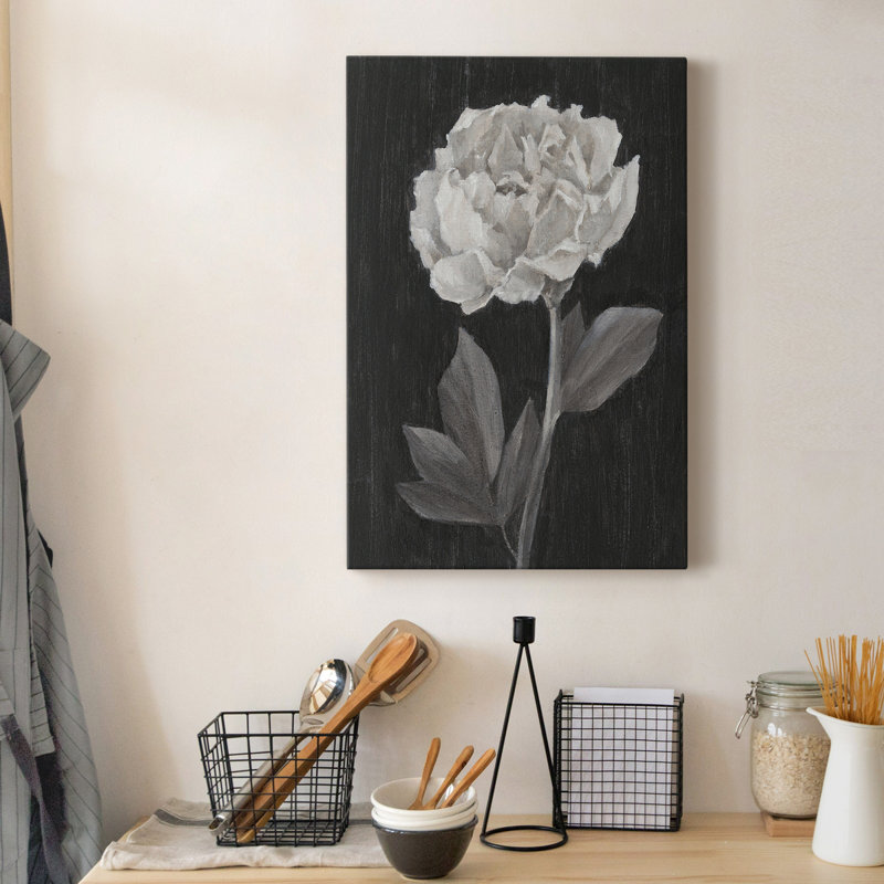 Fleurs noires et blanches IV - reproduction sur toile tendue, H 27 po x l 18 po x P 1 po