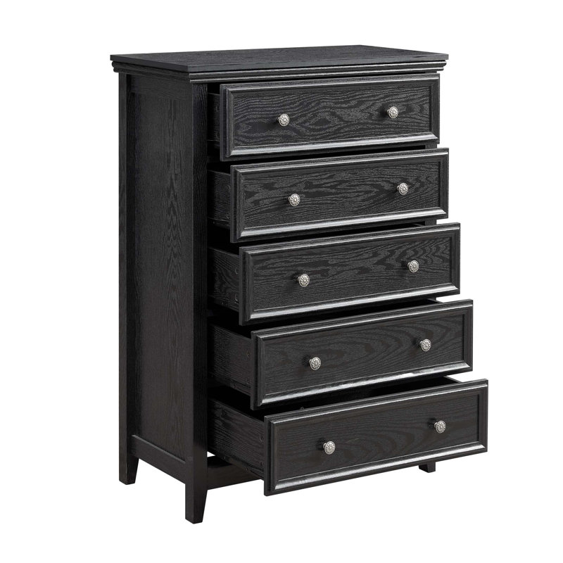 Chamere Dresser with Five Drawers and Reteo Metal Handles, Black