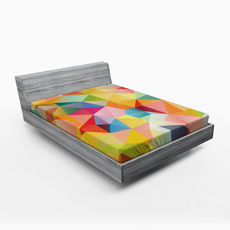 Polygon Arrangement Geometric Microfibre Jersey Knit Fitted Sheet, European Kingsize (160 x 200cm)