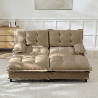 Canapé modulaire moderne de 77 pouces avec 2 repose-pieds, assise profonde en chenille et coussins en treillis confortables, canapé-lit pour le salon