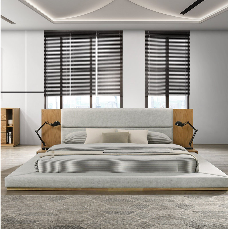 Amalie Upholstered Platform Storage Bed, California King, Natural Oak