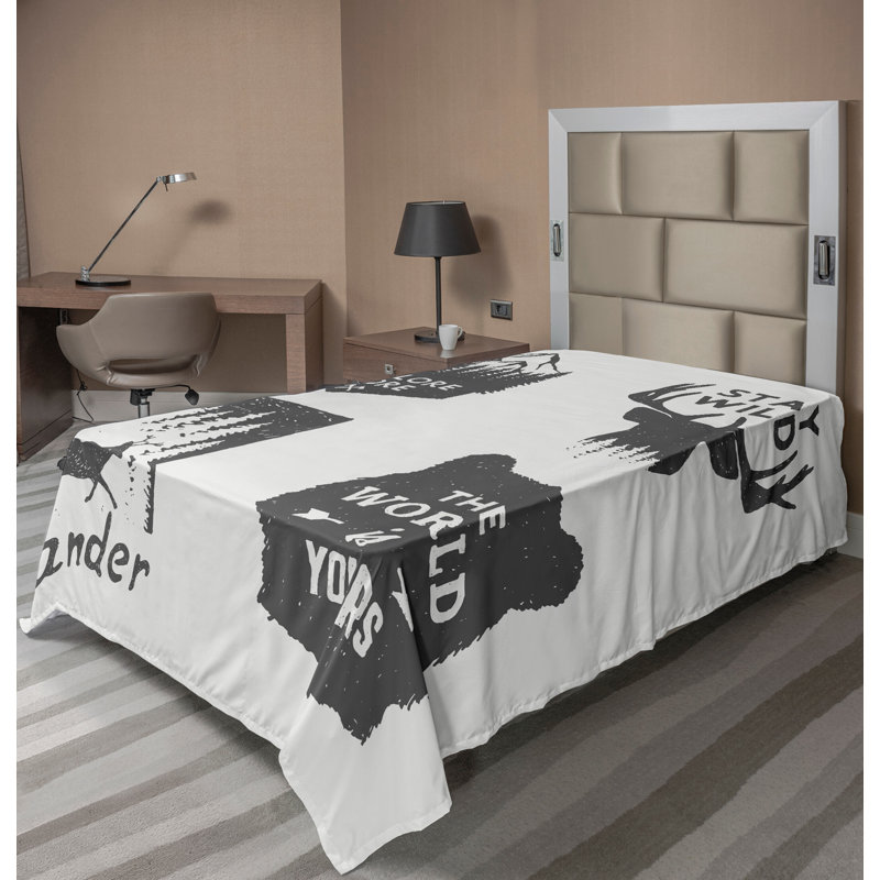 Drap plat Ambesonne Saying Top Stay Wild and Wander Gray, Drap plat pour lit simple