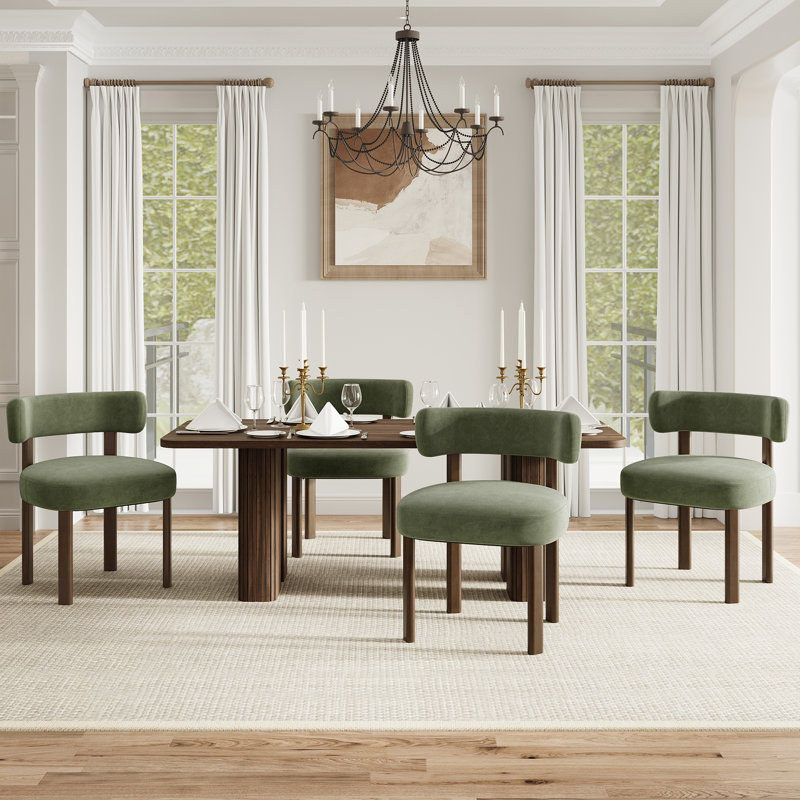 Upholstered Solid Wood Dining Chair Side Chair, Green